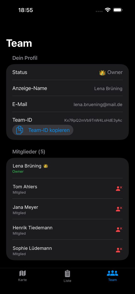 Teamansicht mit Mitgliederliste
